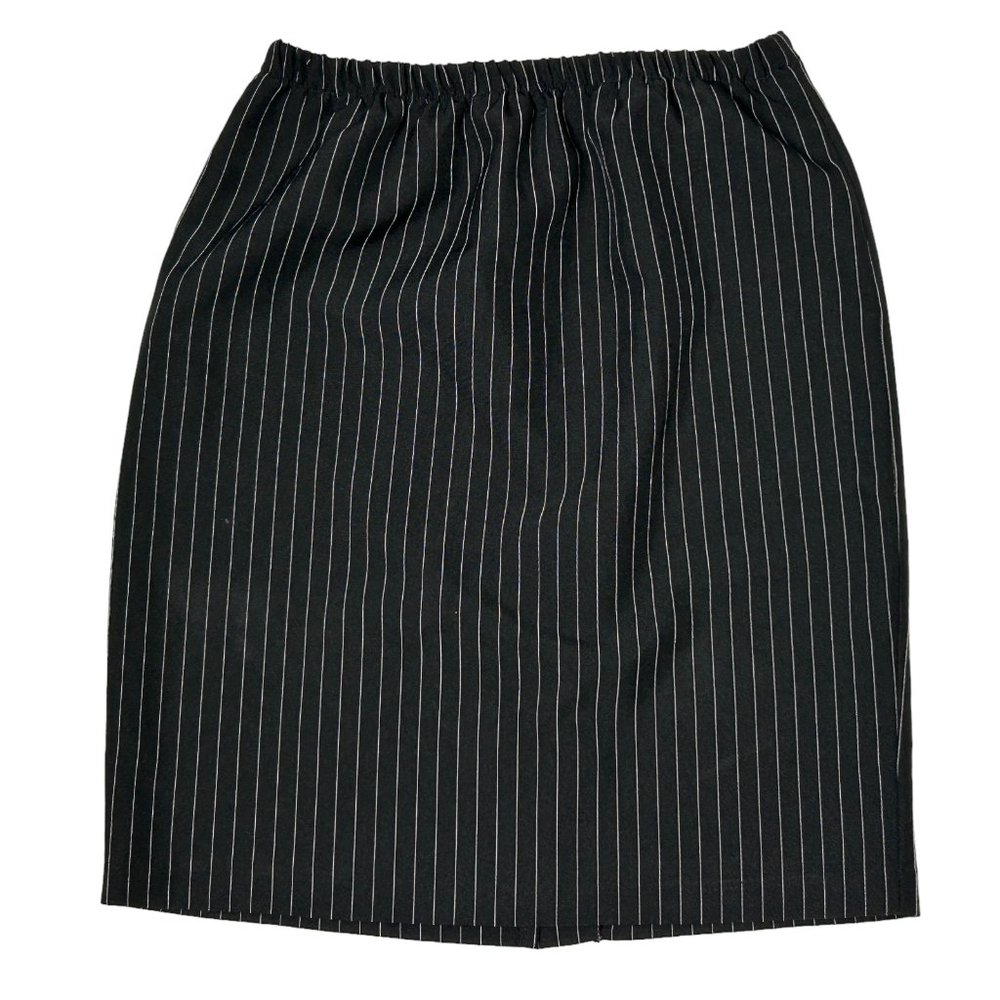 Black w/ White Pinstripe Womens Size 8P 8 P Petite Elastic Waist Skirt Slit